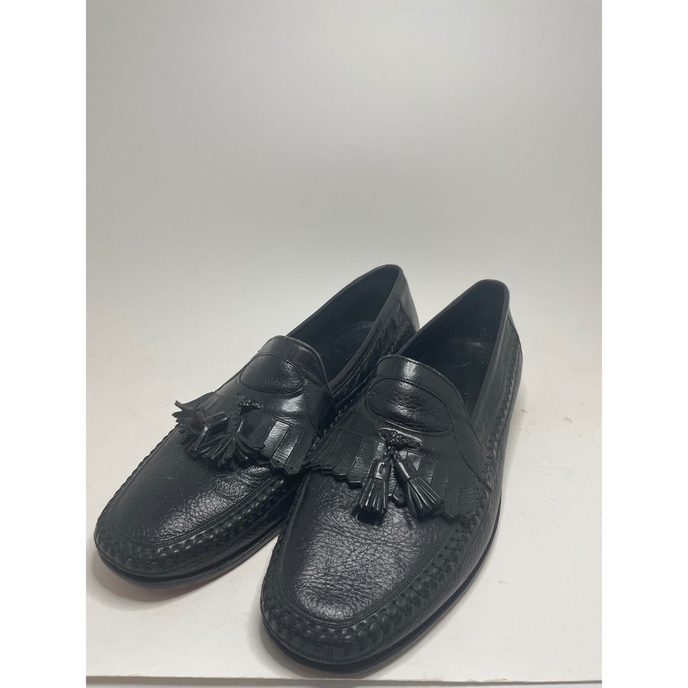 Johnston & Murphy‎ Mens Loafers Size 11.5 Black Tassel Kiltie Pebbled Leather